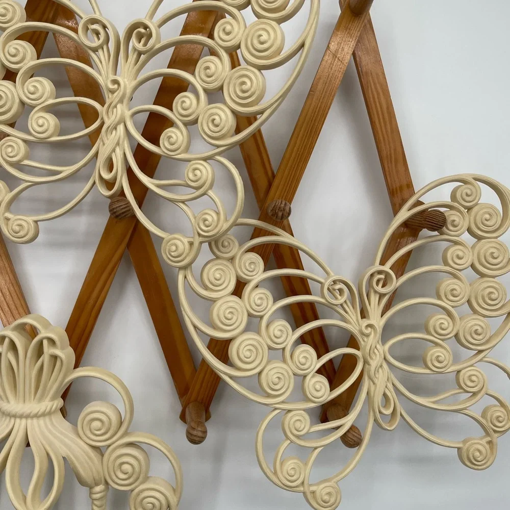 Vintage 1970s Burwood Products Co Elegant Cream Butterfly and Sconce Wall Decor